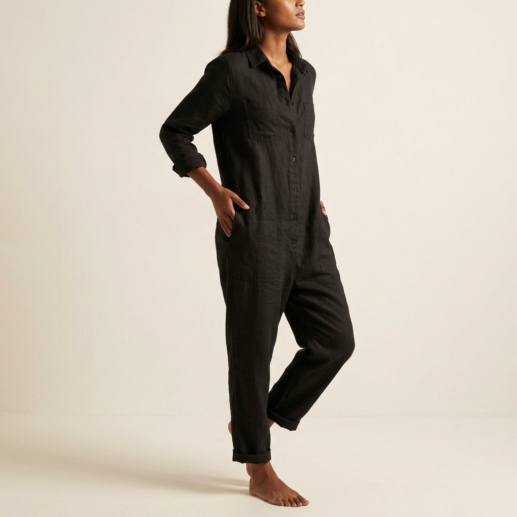 Seraphine | Women's Linen Jumpsuit, Button-Front Summer Piece
