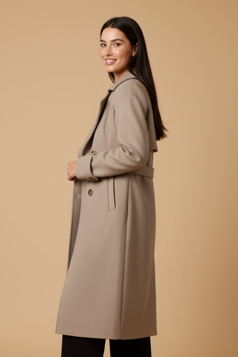 Genevieve | Women's Long Trench Coat, Double Breasted Plush Lined Tailored Overcoat