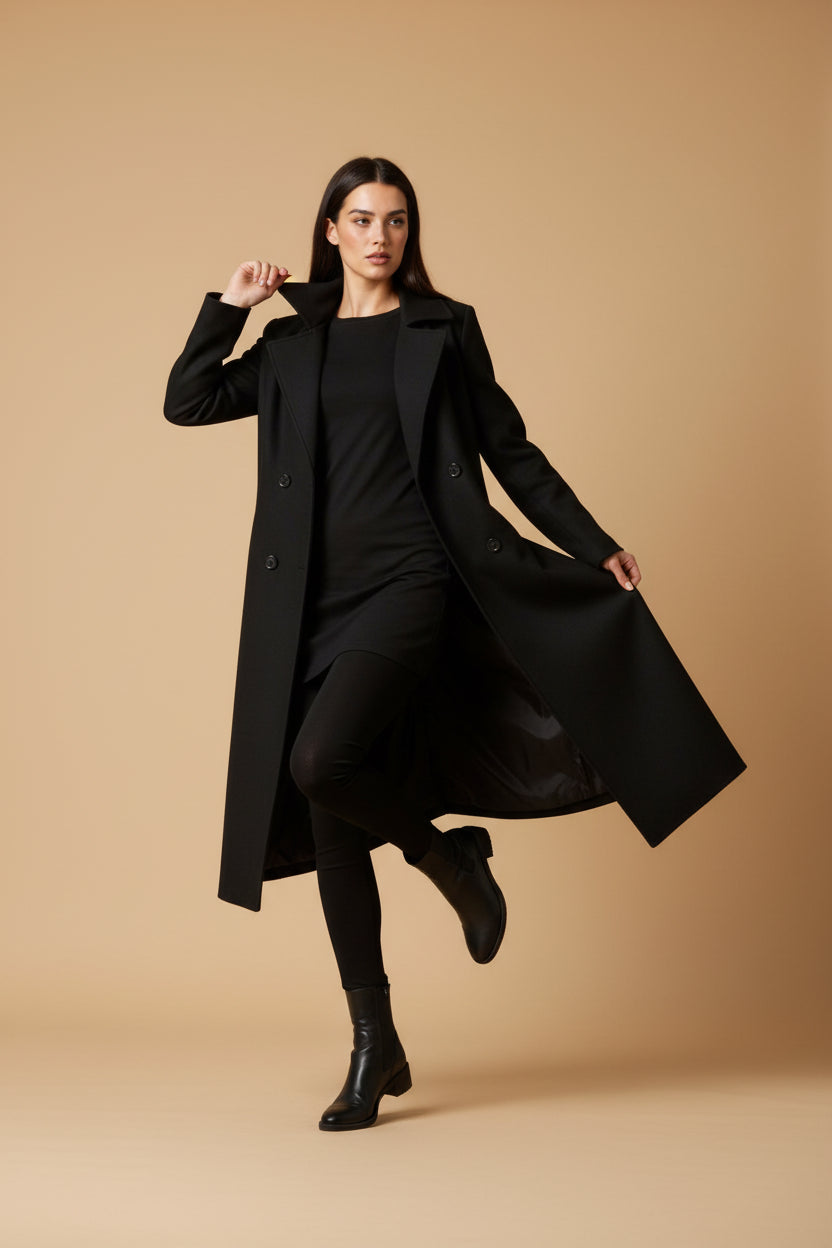 Genevieve | Women's Long Trench Coat, Double Breasted Plush Lined Tailored Overcoat