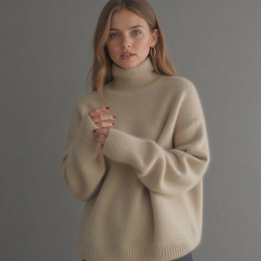 Elena | Women's Oversized Cashmere Sweater, Turtleneck Knit