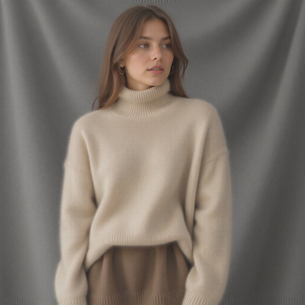 Elena | Women's Oversized Cashmere Sweater, Turtleneck Knit