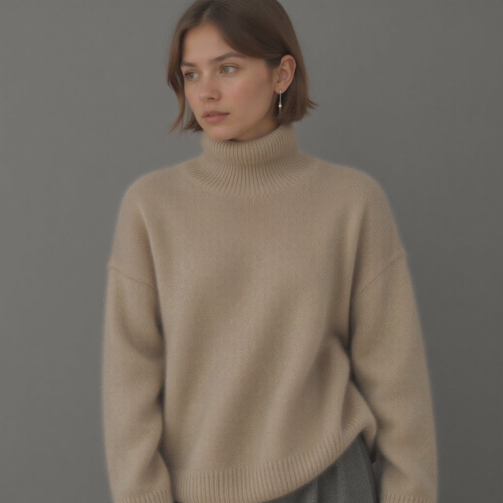 Elena | Women's Oversized Cashmere Sweater, Turtleneck Knit
