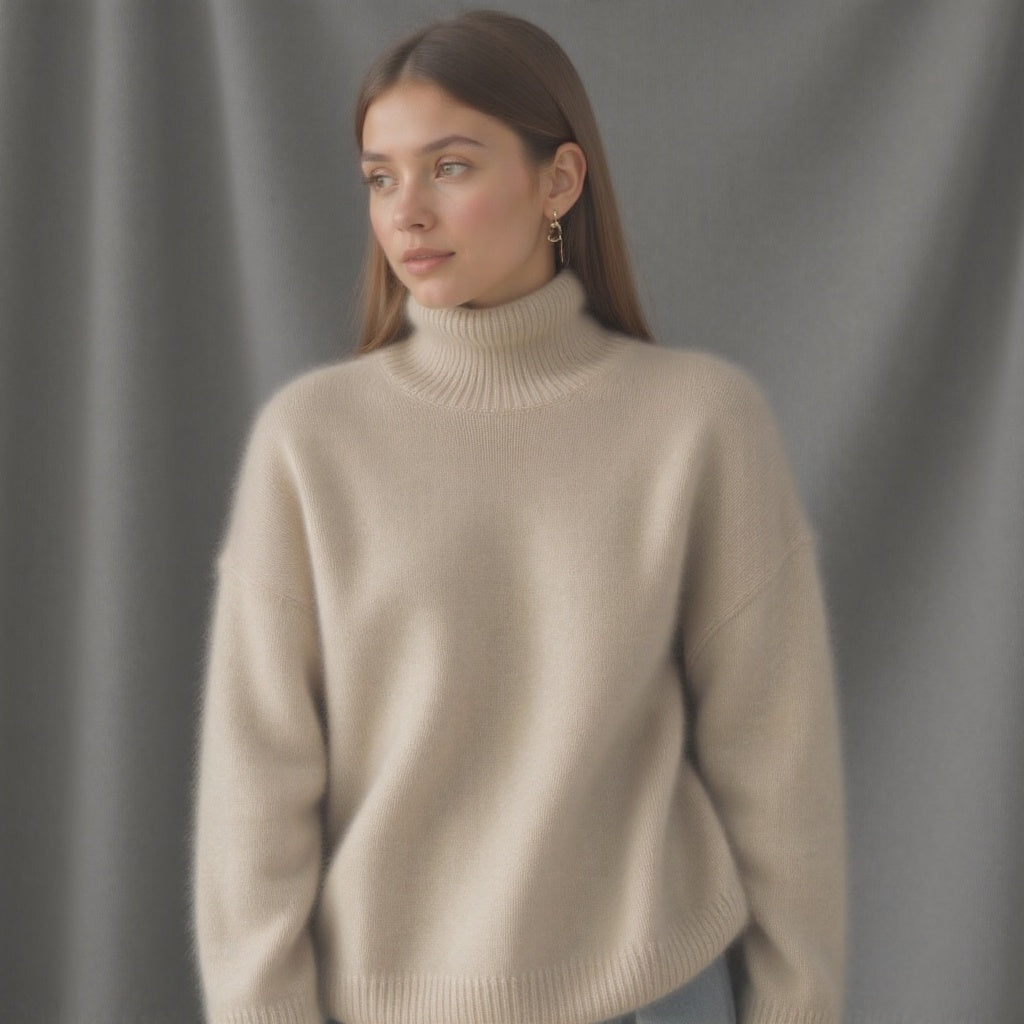 Elena | Women's Oversized Cashmere Sweater, Turtleneck Knit
