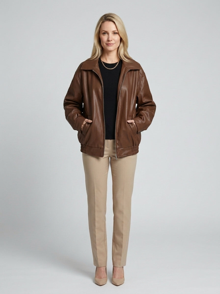 Ottilie | Women's Leather Bomber Jacket, Oversized Outerwear