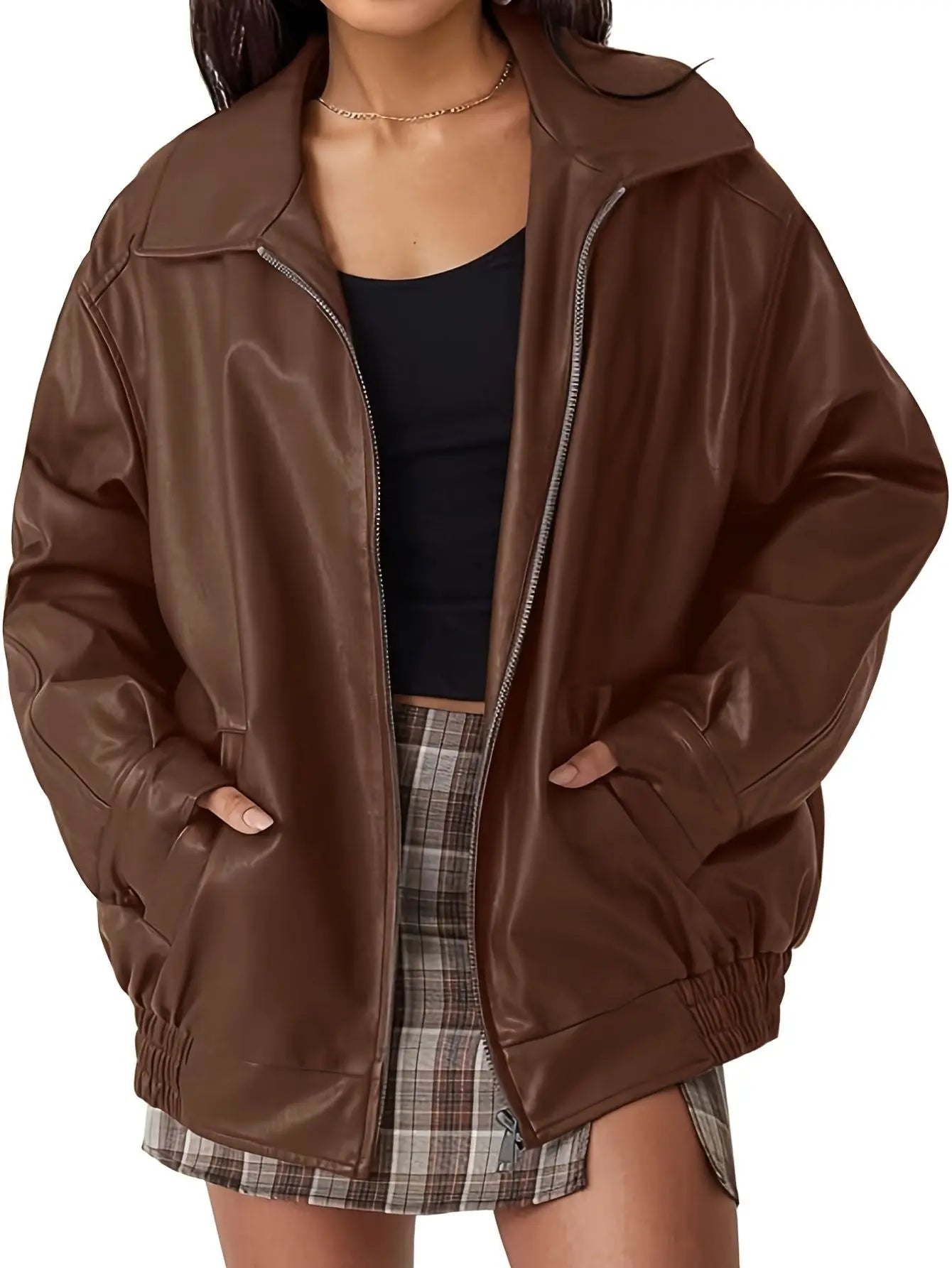 Ottilie | Women's Leather Bomber Jacket, Oversized Outerwear