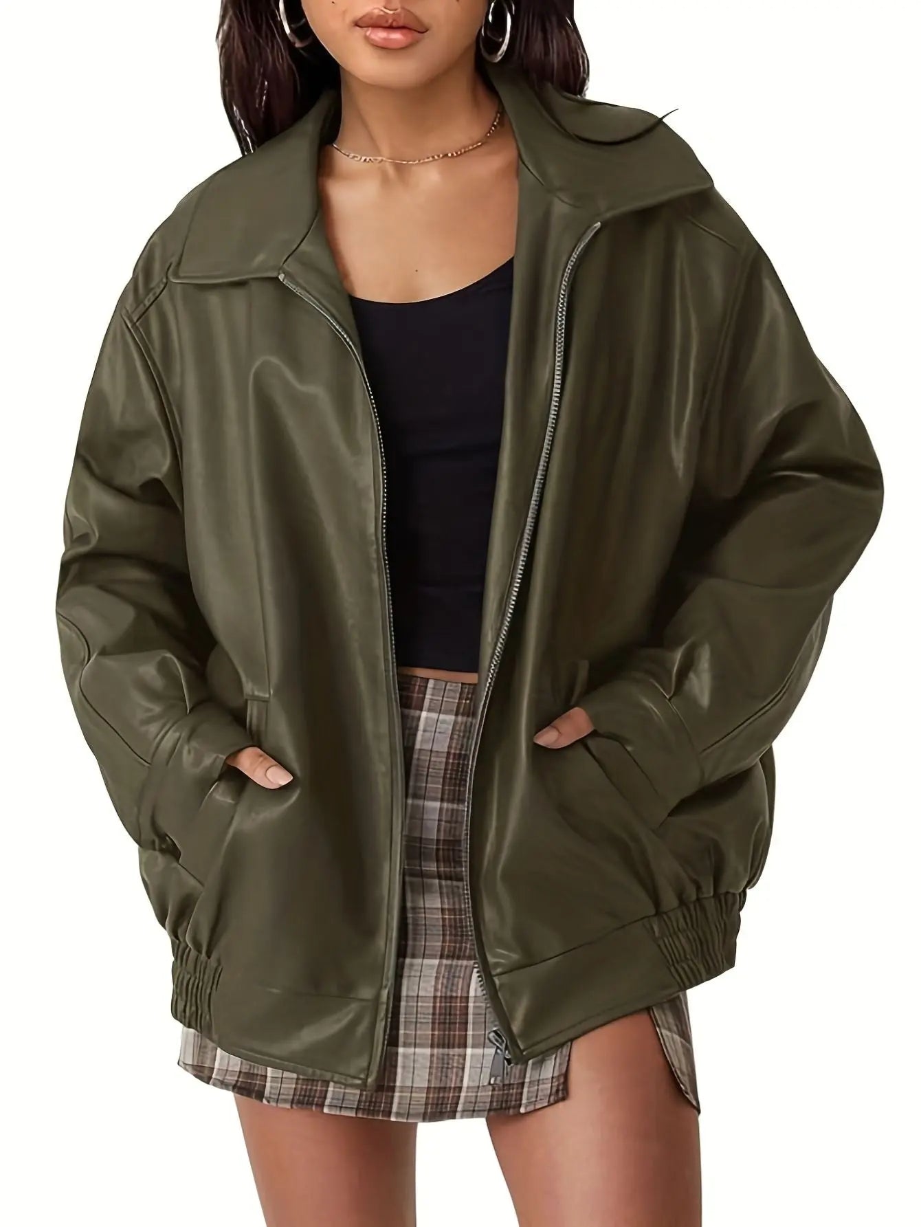 Ottilie | Women's Leather Bomber Jacket, Oversized Outerwear