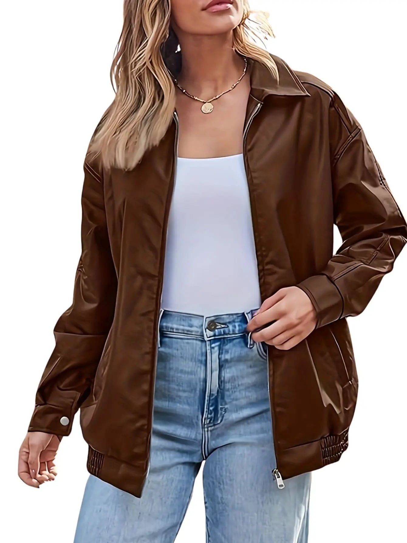 Ottilie | Women's Leather Bomber Jacket, Oversized Outerwear