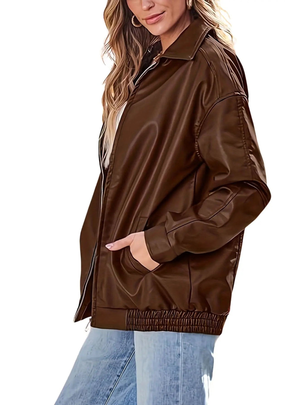 Ottilie | Women's Leather Bomber Jacket, Oversized Outerwear