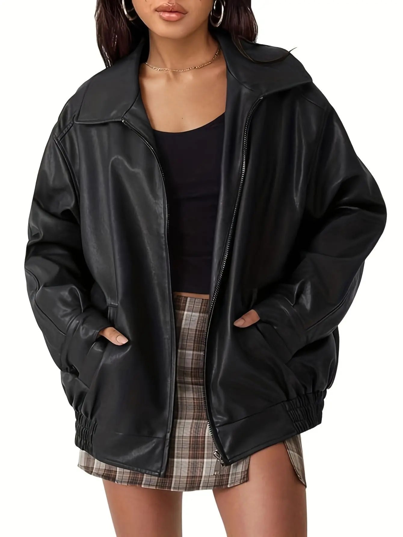 Ottilie | Women's Leather Bomber Jacket, Oversized Outerwear