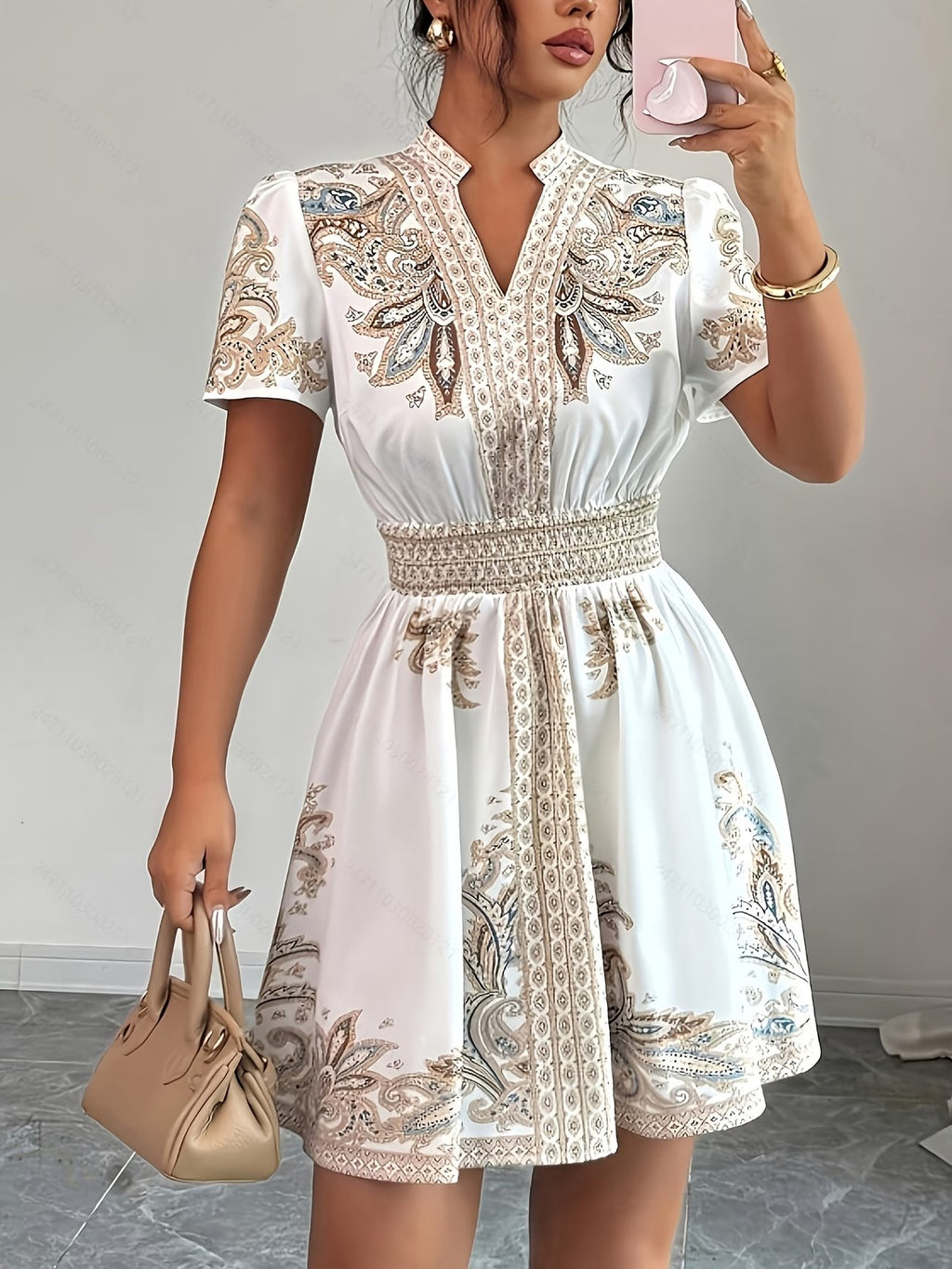 Odalys | Women's Paisley Mini Dress, Printed Occasion Piece