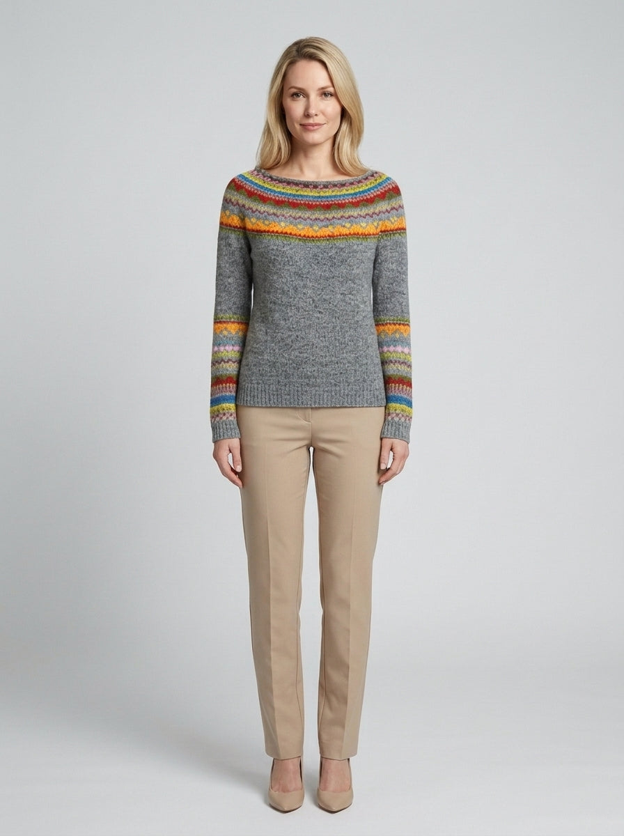 Zinnia | Women's Patterned Knit Sweater, Round-Neck Layering Piece