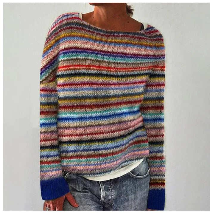 Zinnia | Women's Patterned Knit Sweater, Round-Neck Layering Piece