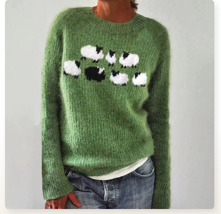Zinnia | Women's Patterned Knit Sweater, Round-Neck Layering Piece