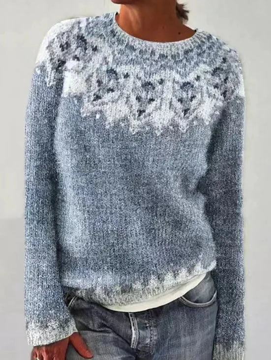 Zinnia | Women's Patterned Knit Sweater, Round-Neck Layering Piece