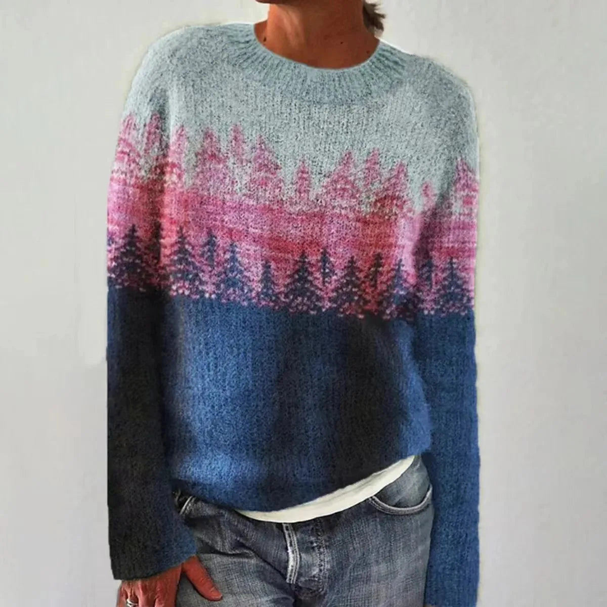 Zinnia | Women's Patterned Knit Sweater, Round-Neck Layering Piece