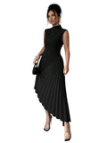 Women's Pleated Asymmetrical Midi Dress