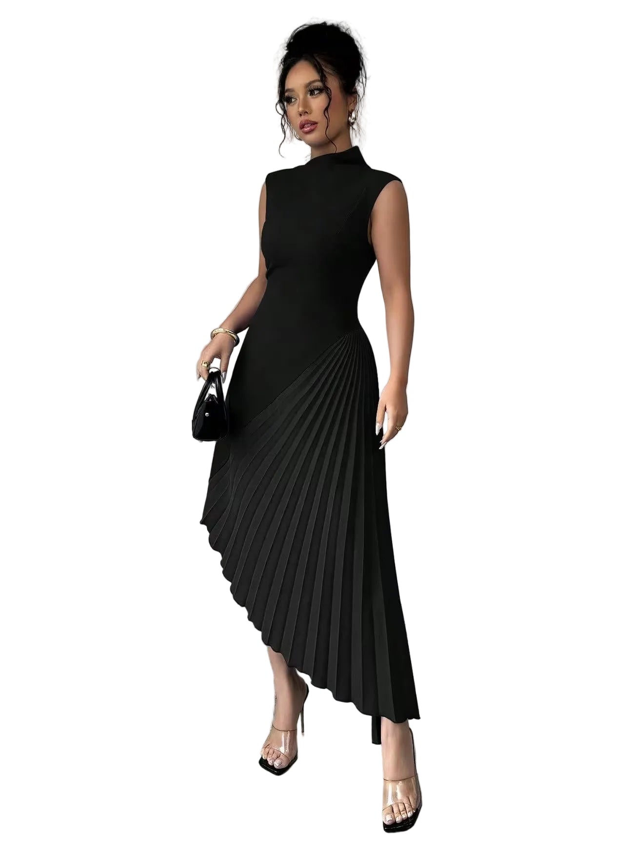 Women's Pleated Asymmetrical Midi Dress