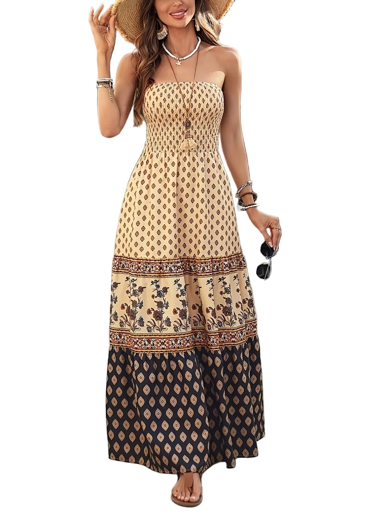 Women's Printed Strapless Maxi Dress