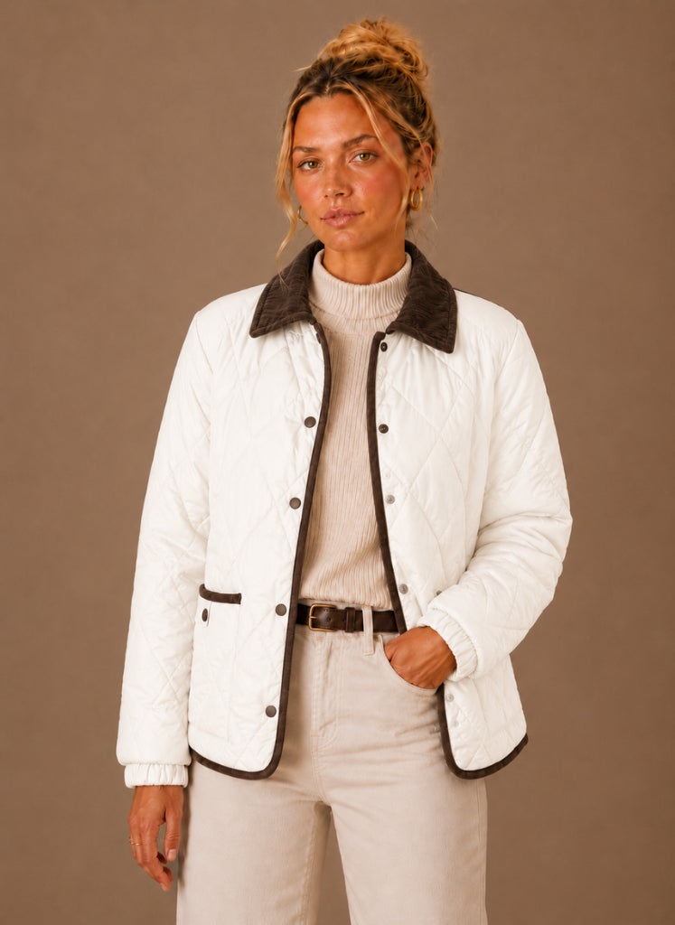 Corina | Women's Quilted Puffer Jacket, Corduroy Collar