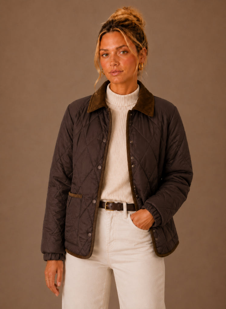 Corina | Women's Quilted Puffer Jacket, Corduroy Collar