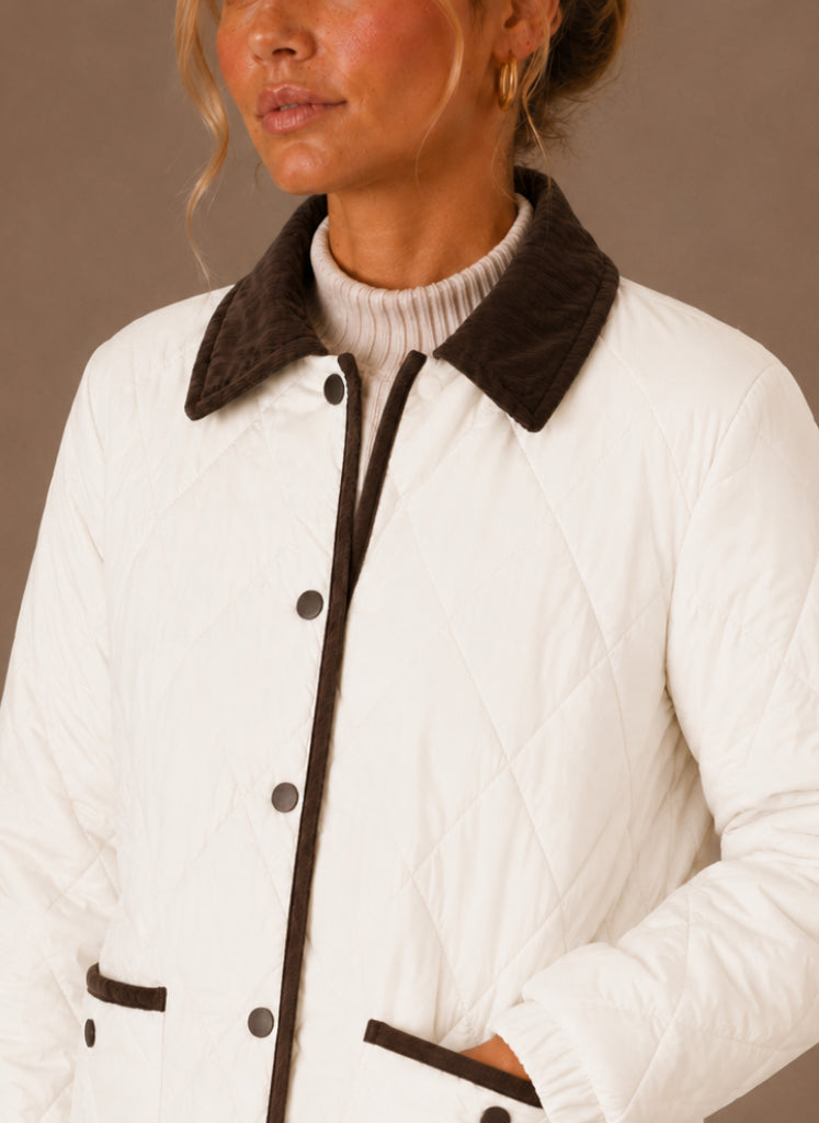 Corina | Women's Quilted Puffer Jacket, Corduroy Collar