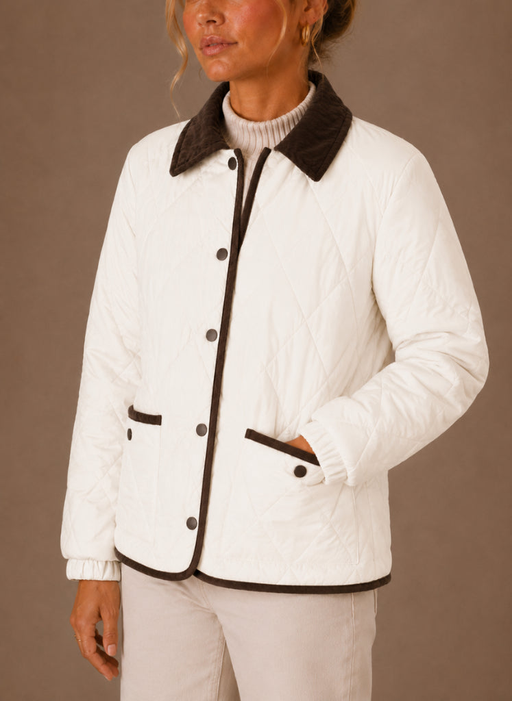 Corina | Women's Quilted Puffer Jacket, Corduroy Collar