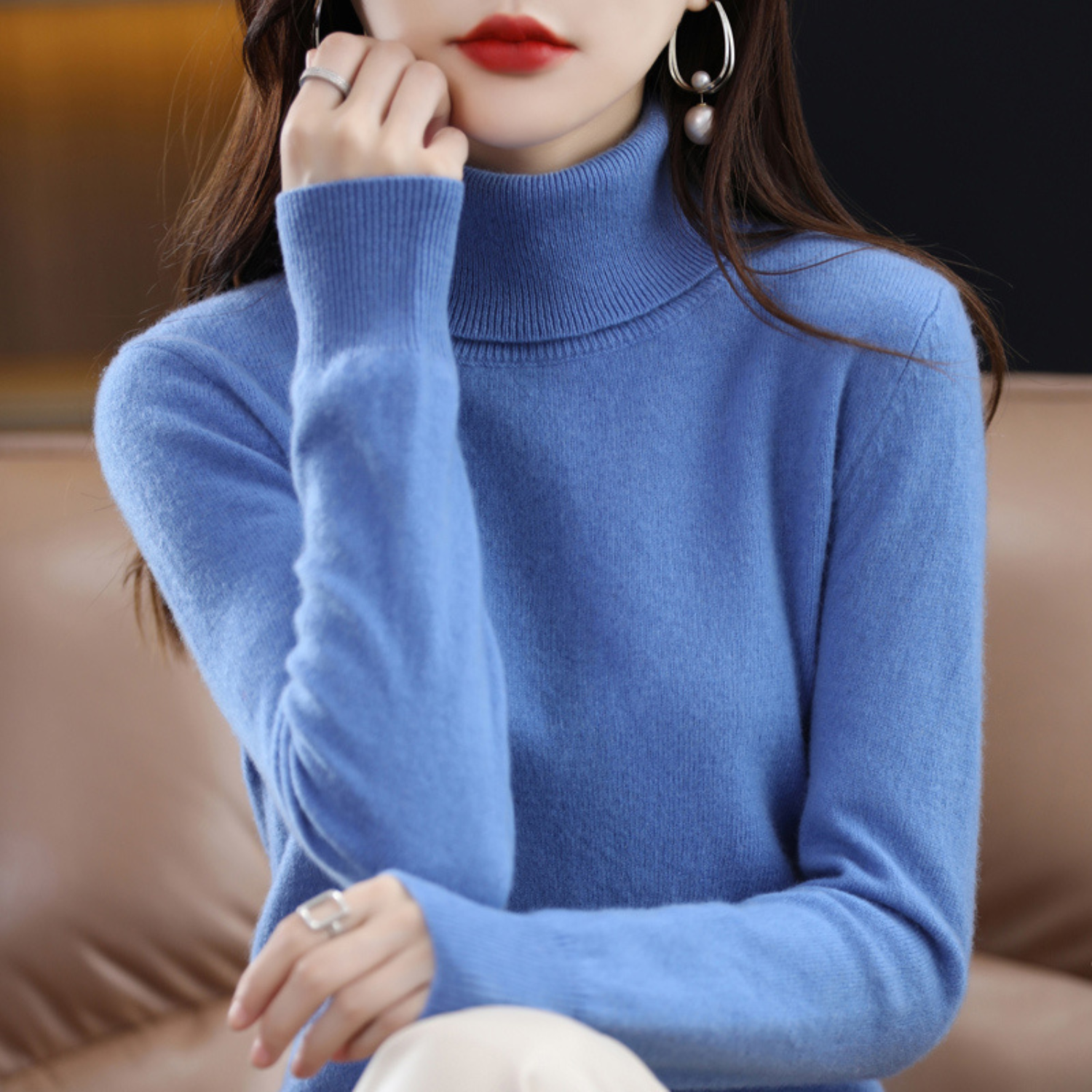 Sofia | Women's Cashmere Turtleneck Sweater, Regular Fit Knit