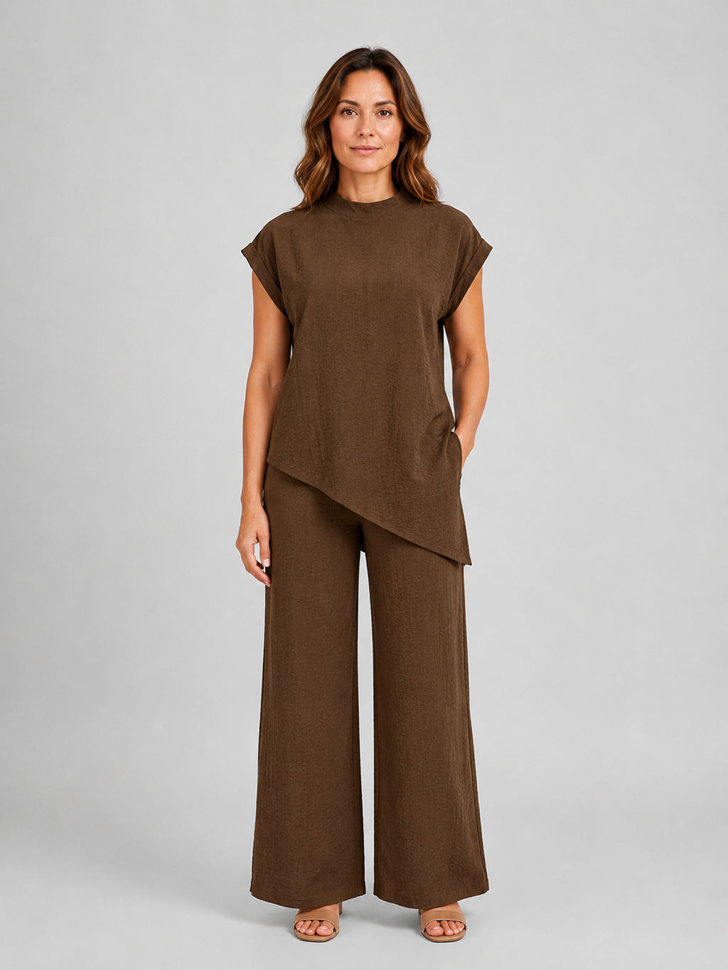 Iris | Women's Relaxed Co-Ord Set, Asymmetric Top and Wide-Leg Trousers