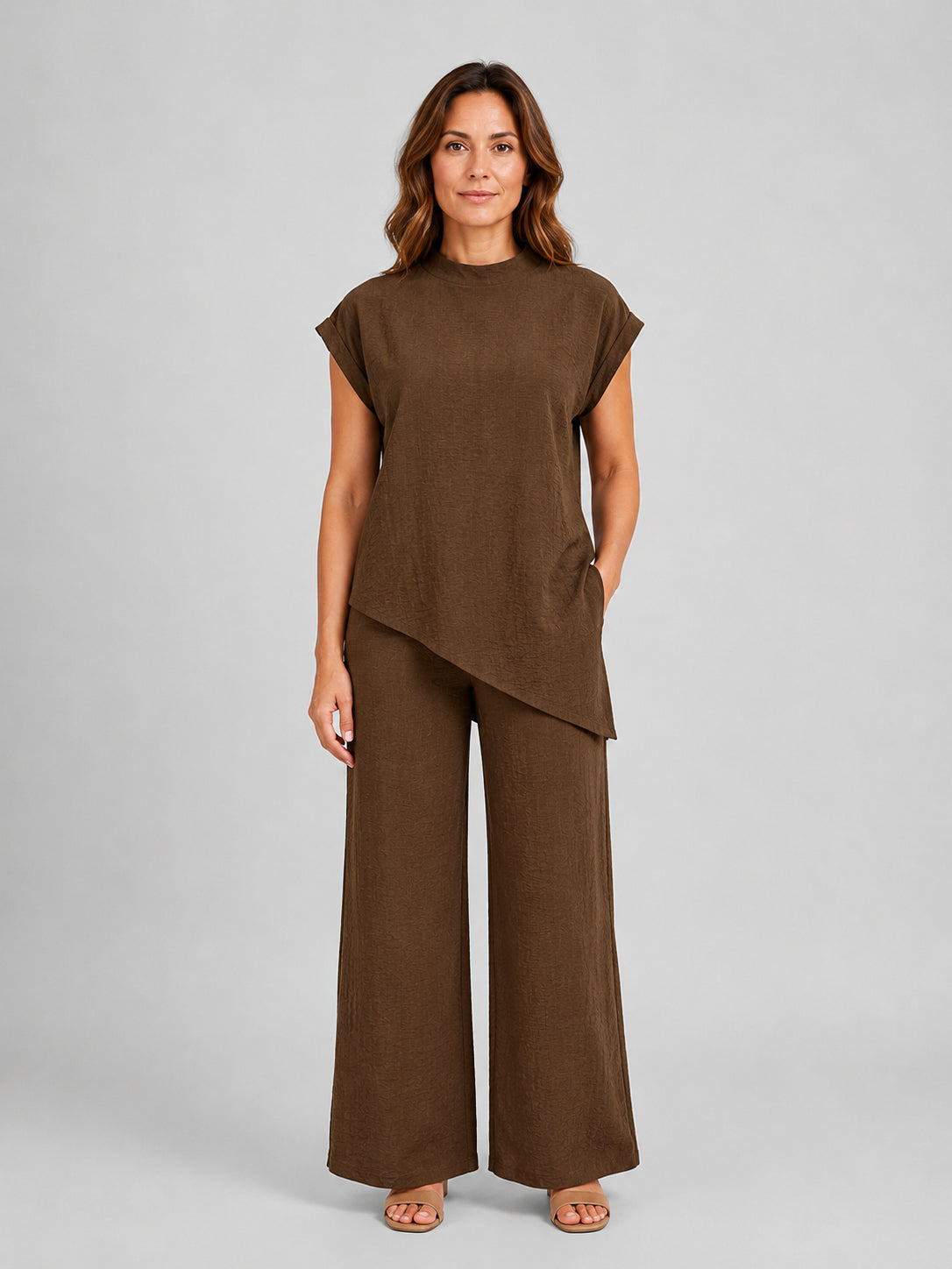 Iris | Women's Relaxed Co-Ord Set, Asymmetric Top and Wide-Leg Trousers