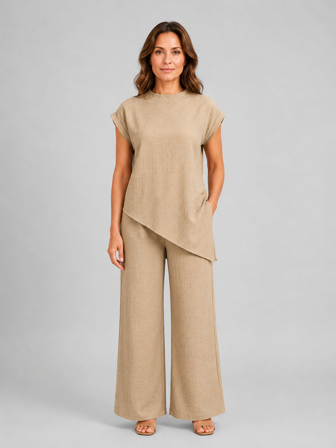 Iris | Women's Relaxed Co-Ord Set, Asymmetric Top and Wide-Leg Trousers