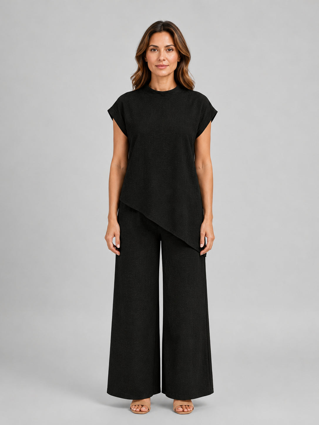 Iris | Women's Relaxed Co-Ord Set, Asymmetric Top and Wide-Leg Trousers