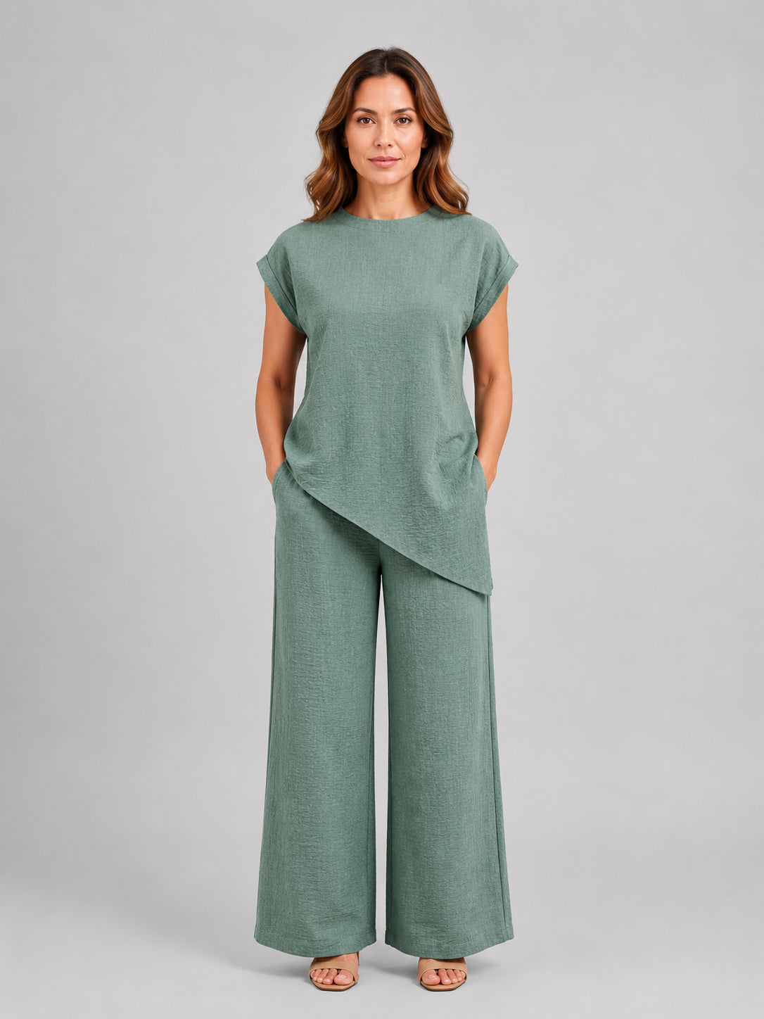 Iris | Women's Relaxed Co-Ord Set, Asymmetric Top and Wide-Leg Trousers