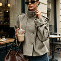 Odile | Women's Stand-Collar Houndstooth Jacket, Cropped Fit