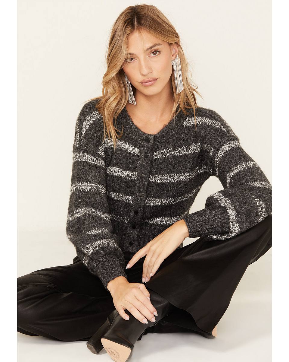 Hollis | Women's Striped Sequin Cropped Cardigan, Snap-Front
