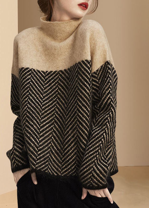 Ines | Women's Patchwork Knit Pullover, Turtleneck Layering Piece