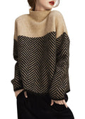 Ines | Women's Patchwork Knit Pullover, Turtleneck Layering Piece