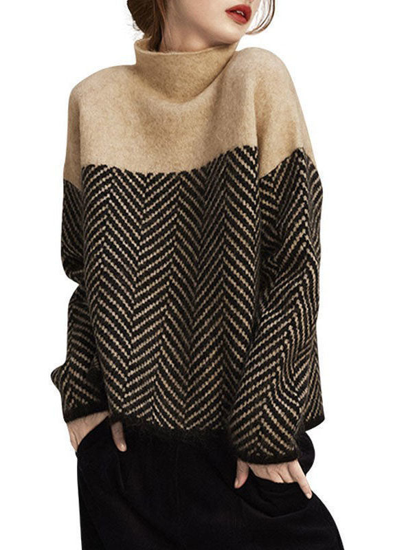 Ines | Women's Patchwork Knit Pullover, Turtleneck Layering Piece