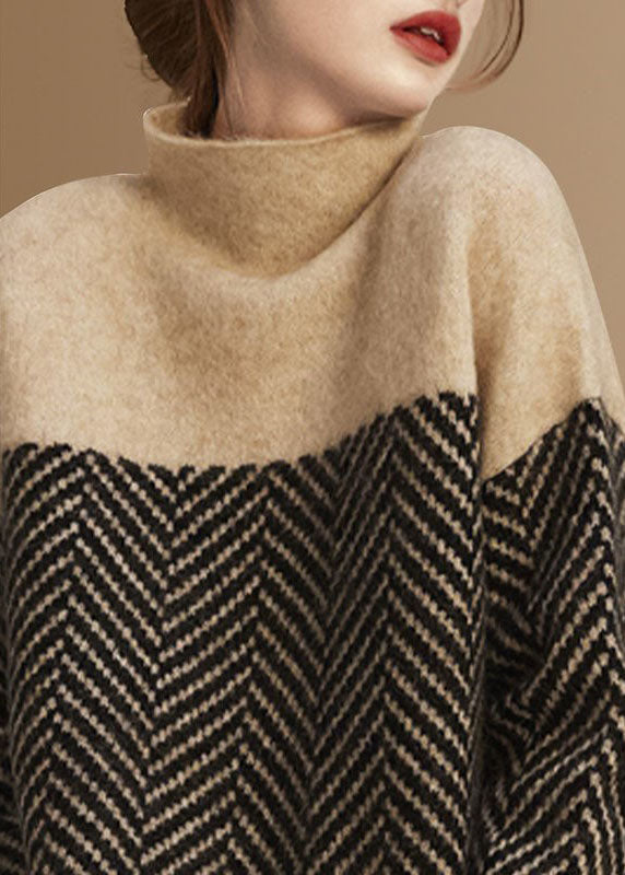 Ines | Women's Patchwork Knit Pullover, Turtleneck Layering Piece