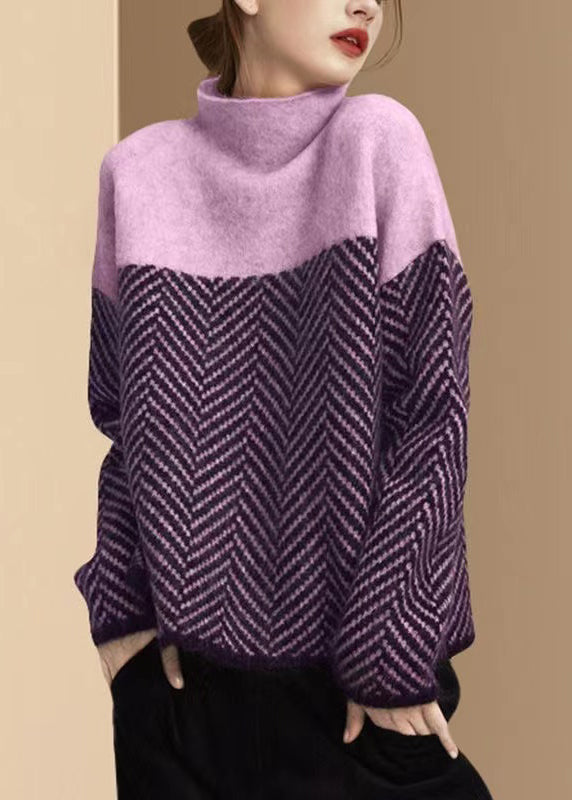Ines | Women's Patchwork Knit Pullover, Turtleneck Layering Piece