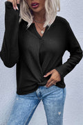 Marnie | Women's Twist Front Waffle Knit Top, Long Sleeve V-Neck