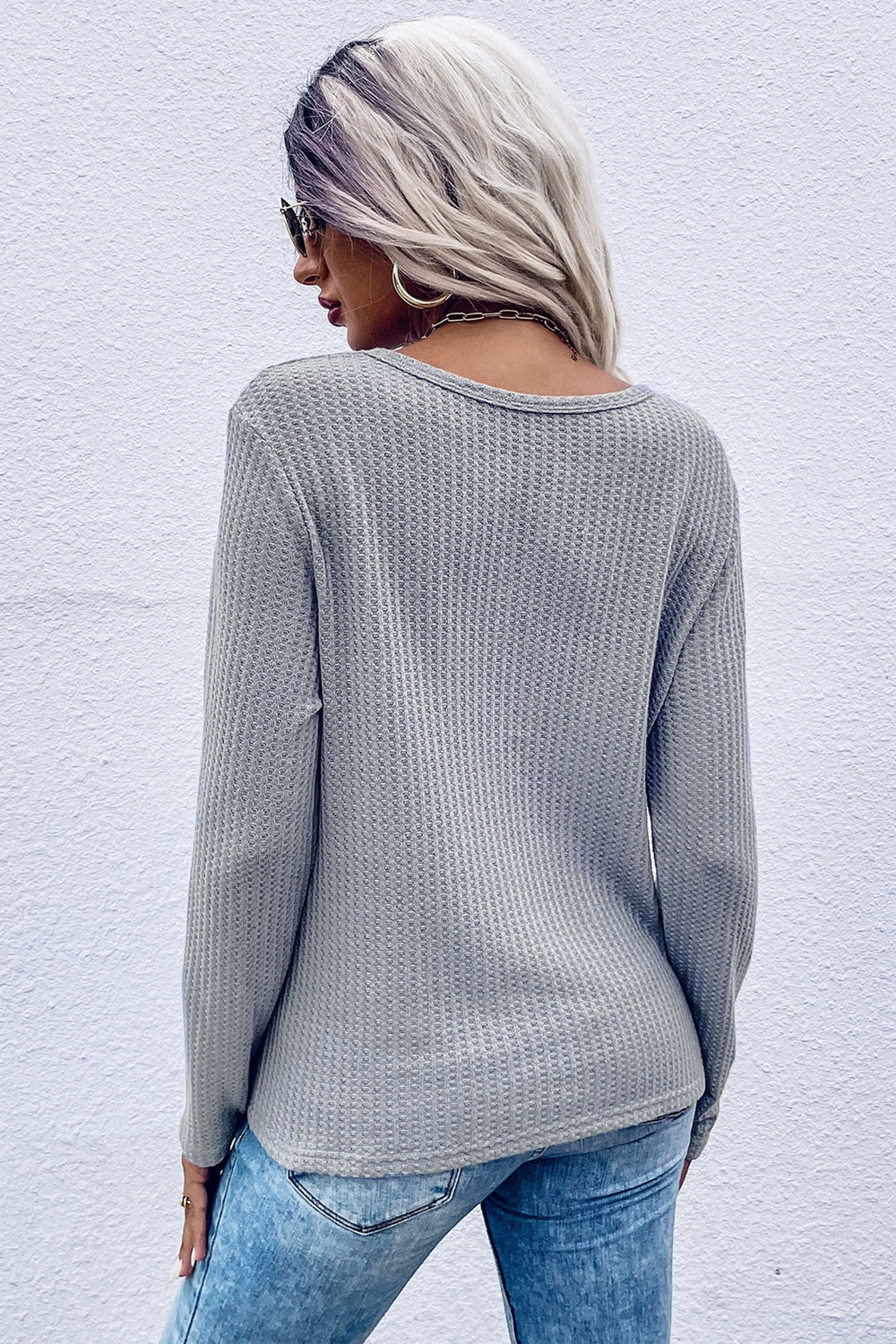 Marnie | Women's Twist Front Waffle Knit Top, Long Sleeve V-Neck