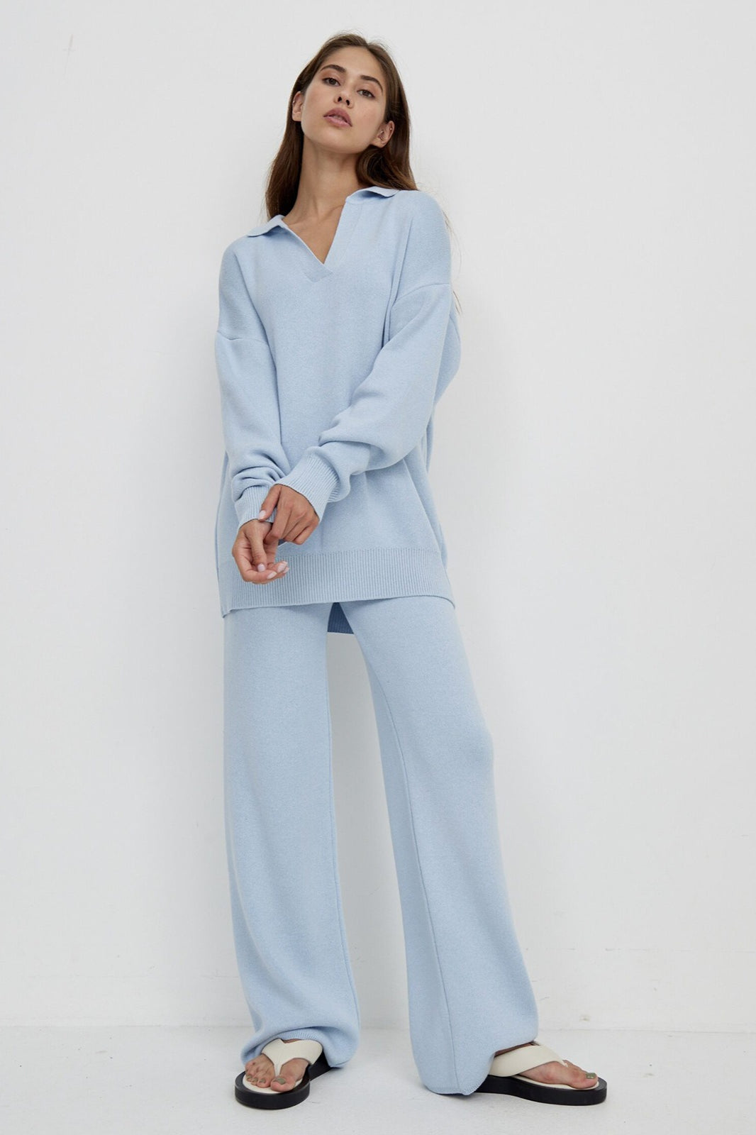 Josephine | Women's Polo Collar Pullover Set, Wide-Leg Co-Ord