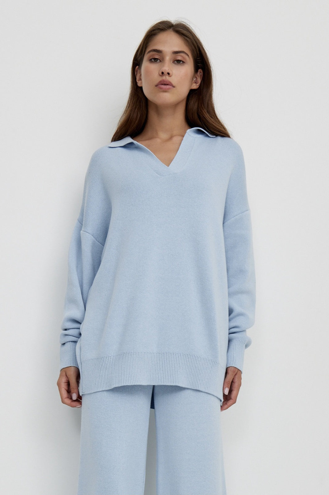 Josephine | Women's Polo Collar Pullover Set, Wide-Leg Co-Ord