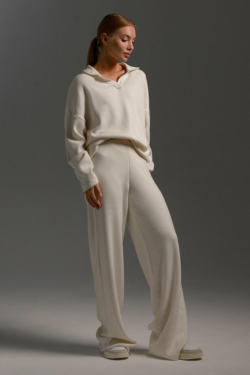 Josephine | Women's Polo Collar Pullover Set, Wide-Leg Co-Ord