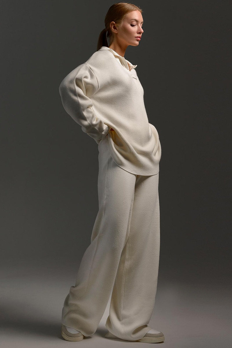Josephine | Women's Polo Collar Pullover Set, Wide-Leg Co-Ord