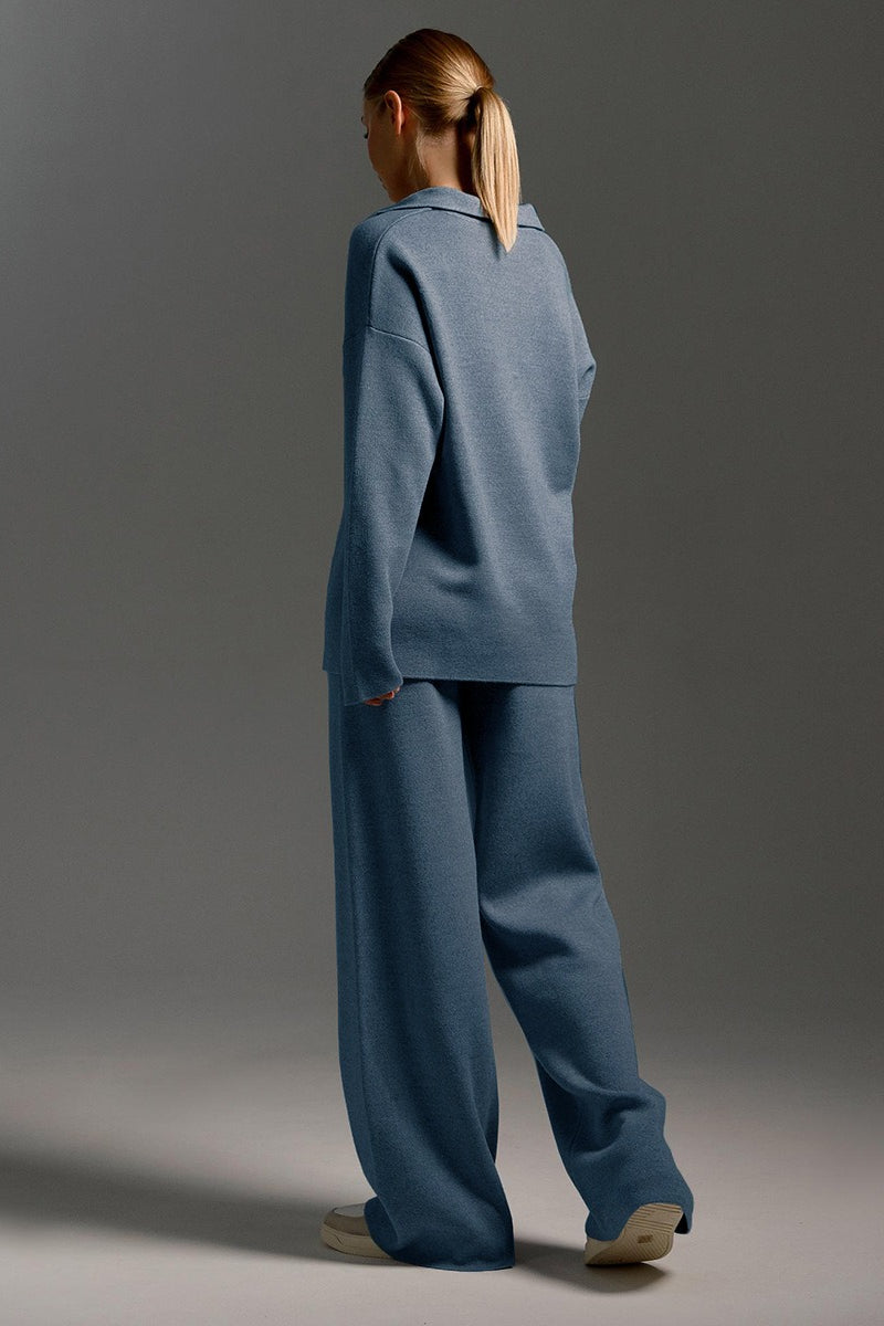 Josephine | Women's Polo Collar Pullover Set, Wide-Leg Co-Ord