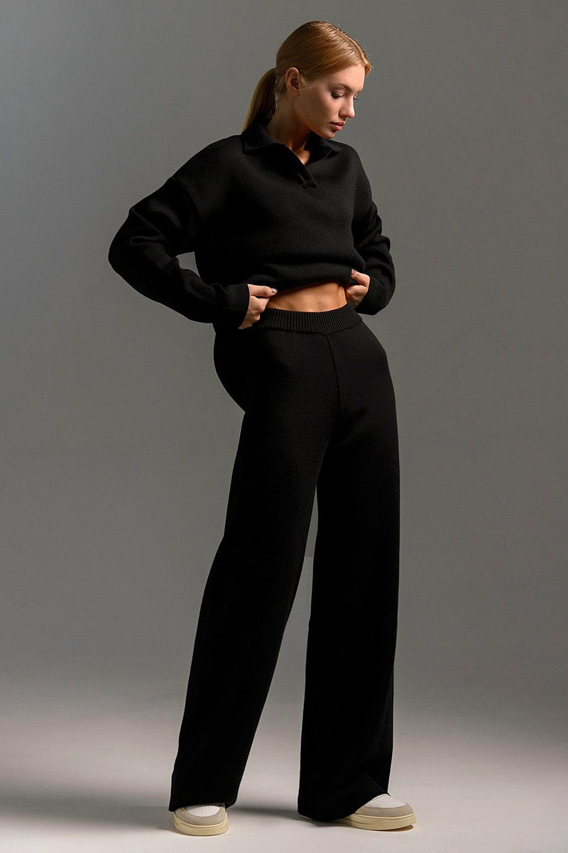 Josephine | Women's Polo Collar Pullover Set, Wide-Leg Co-Ord