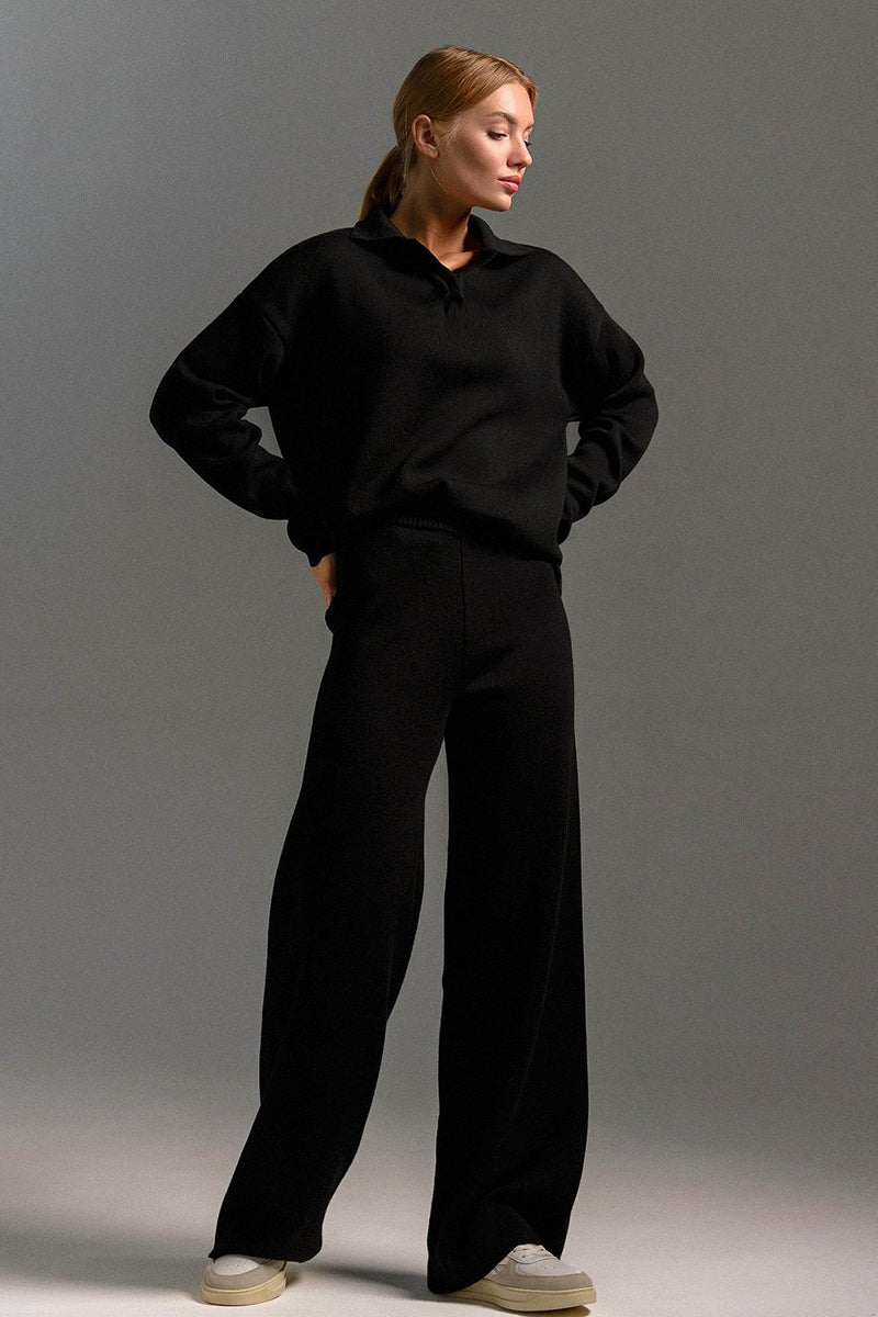 Josephine | Women's Polo Collar Pullover Set, Wide-Leg Co-Ord